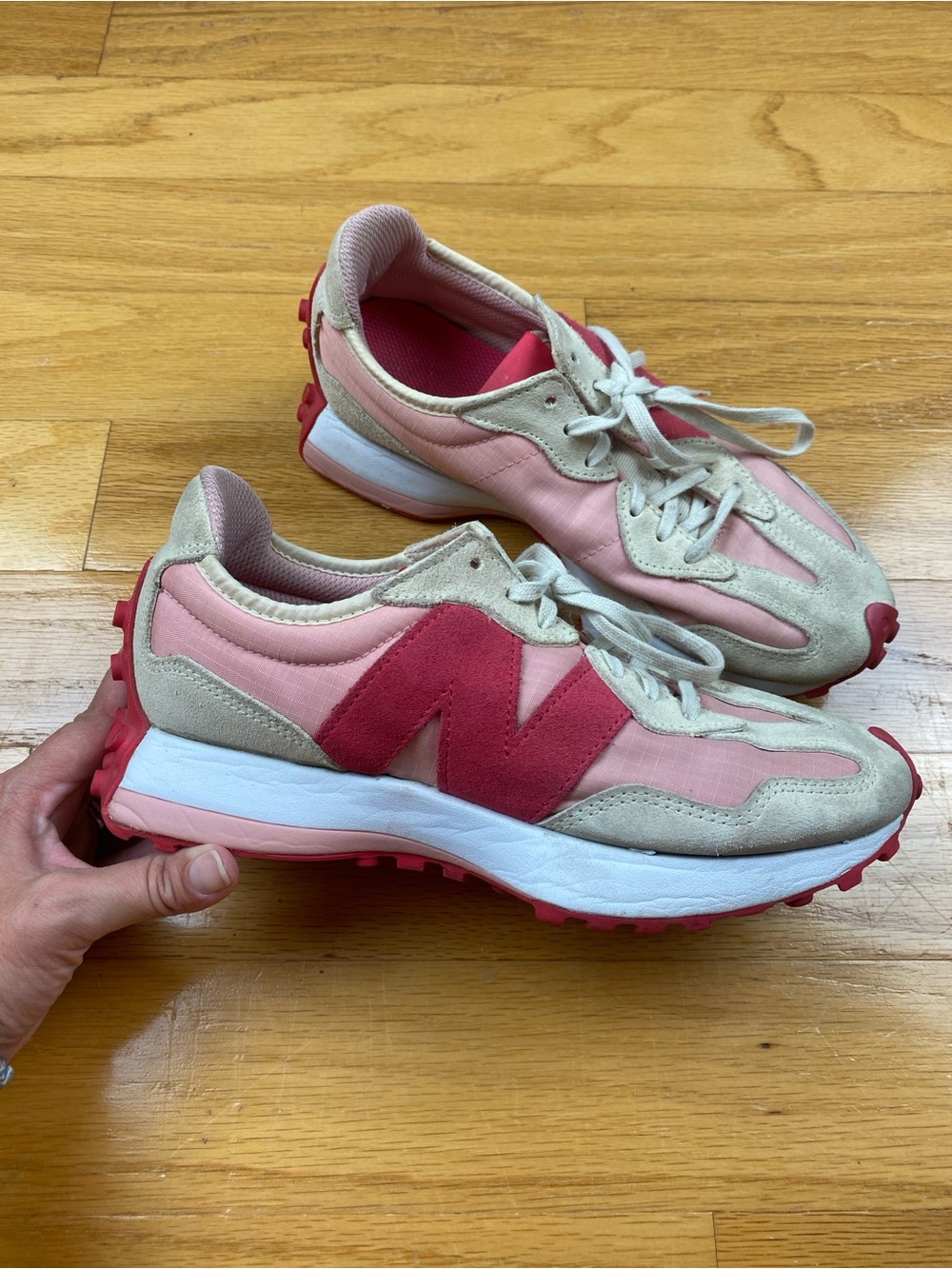 New Balance 327 FIGS Shoes Womens Size 7 Pink Suede Running Athletic Sneakers
